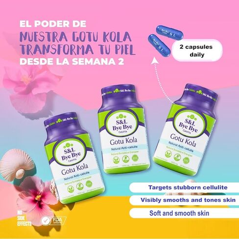 Bye Bye Cellulitis Gotu Kola - 2 Pack (120 Capsules Total) – Herbal Supplement for Skin, Circulation & Wellness – Natural Support for Hydrated, Smooth-Looking Skin in Saudi Arabia