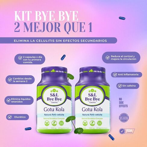 Bye Bye Cellulitis Gotu Kola - 2 Pack (120 Capsules Total) – Herbal Supplement for Skin, Circulation & Wellness – Natural Support for Hydrated, Smooth-Looking Skin in Saudi Arabia