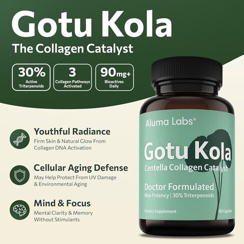 Gotu Kola Capsules - Centella Asiatica Extract, Collagen Support, Skin, Longevity & Anti-Aging Supplement, 30% Triterpenoids, Doctor Formulated for Firmness & Wellness - 60 Count in Saudi Arabia