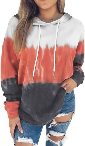 Women's Hoodies Long Sleeve Sweatshirts Drawstring Pullover Tops with Pocket Casual Loose Blouses Tunic in Kuwait