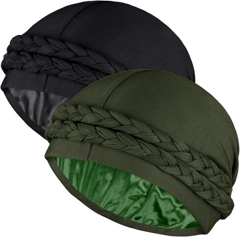 Ababalaya Silky Satin Lined Turban for Women Mens Halo Turban Silky Lined Durag for Waves Braids Locs Sleeping Bonnet Sleep Cap in Kuwait