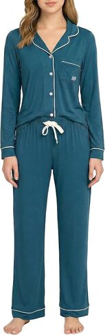 BORN Soft Button Up Pajamas for Women, Knit Button Down Pajama Set with Pants, PJ Sets in Saudi Arabia