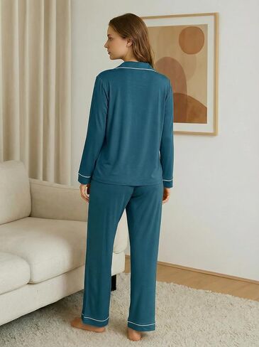 BORN Soft Button Up Pajamas for Women, Knit Button Down Pajama Set with Pants, PJ Sets in Saudi Arabia