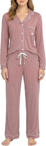 BORN Soft Button Up Pajamas for Women, Knit Button Down Pajama Set with Pants, PJ Sets in Saudi Arabia