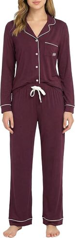 BORN Soft Button Up Pajamas for Women, Knit Button Down Pajama Set with Pants, PJ Sets in Saudi Arabia