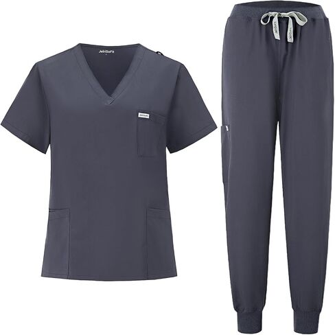 Scrubs for Women Set, V-Neck Top & Jogger Pants with 9 Pockets, Soft Stretch Nursing Uniform for Women in Saudi Arabia