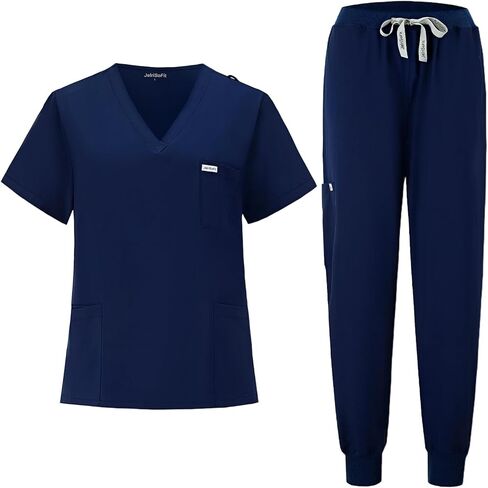 Scrubs for Women Set, V-Neck Top & Jogger Pants with 9 Pockets, Soft Stretch Nursing Uniform for Women in Saudi Arabia