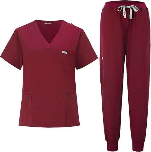 Scrubs for Women Set, V-Neck Top & Jogger Pants with 9 Pockets, Soft Stretch Nursing Uniform for Women in Saudi Arabia