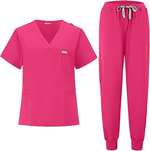 Scrubs for Women Set, V-Neck Top & Jogger Pants with 9 Pockets, Soft Stretch Nursing Uniform for Women in Saudi Arabia