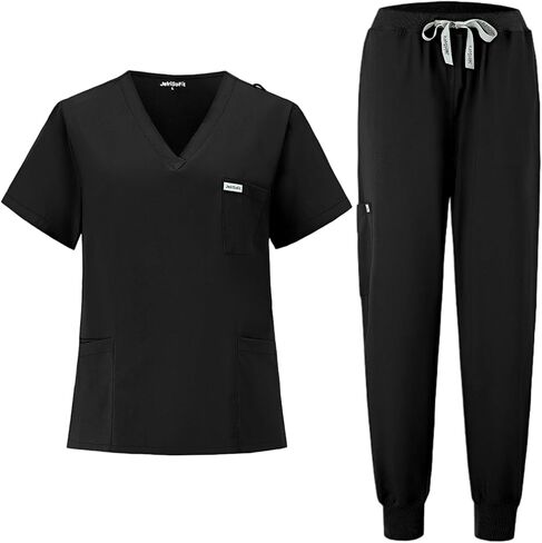 Scrubs for Women Set, V-Neck Top & Jogger Pants with 9 Pockets, Soft Stretch Nursing Uniform for Women in Saudi Arabia
