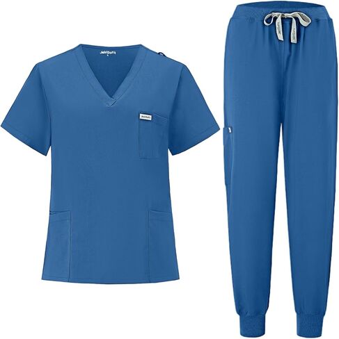 Scrubs for Women Set, V-Neck Top & Jogger Pants with 9 Pockets, Soft Stretch Nursing Uniform for Women in Saudi Arabia
