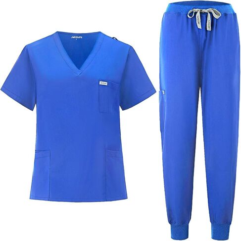 Scrubs for Women Set, V-Neck Top & Jogger Pants with 9 Pockets, Soft Stretch Nursing Uniform for Women in Saudi Arabia