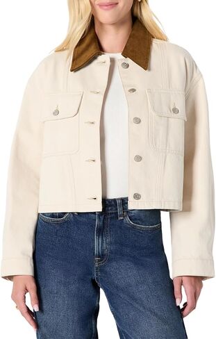 Amazon Essentials (Demi's Pick) Women's Oversized-Fit Cropped Denim Jacket with Contrast Collar in Saudi Arabia