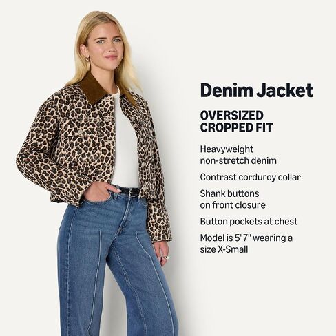 Amazon Essentials (Demi's Pick) سترة نسائية من الدنيم ذات مقاس كبير مع ياقة متباينة in Kuwait