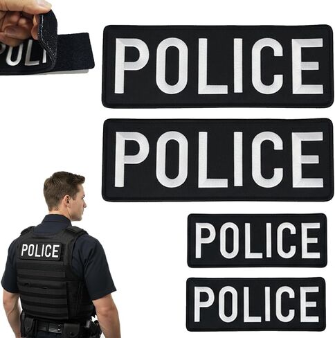 4 Pack Embroidered Police Patches, Tactical Name Patches with Hook and Loop Fastener for Uniforms, Jackets, Carriers, Hats, Small & Large Sizes, Black in Saudi Arabia