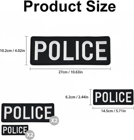 4 Pack Embroidered Police Patches, Tactical Name Patches with Hook and Loop Fastener for Uniforms, Jackets, Carriers, Hats, Small & Large Sizes, Black in Saudi Arabia