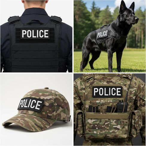 4 Pack Embroidered Police Patches, Tactical Name Patches with Hook and Loop Fastener for Uniforms, Jackets, Carriers, Hats, Small & Large Sizes, Black in Saudi Arabia