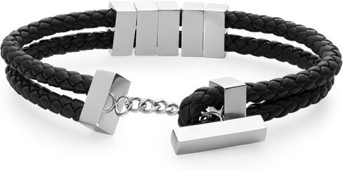 EVE'S ADDICTION Men's Engraved Black ID Bar Name Leather Bracelet - Gifts for Dad in Saudi Arabia