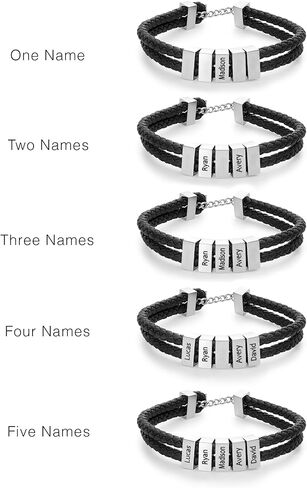 EVE'S ADDICTION Men's Engraved Black ID Bar Name Leather Bracelet - Gifts for Dad in Saudi Arabia