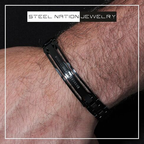 Men's Black Stainless Steel ID Link Bracelet – 8.5" in Saudi Arabia