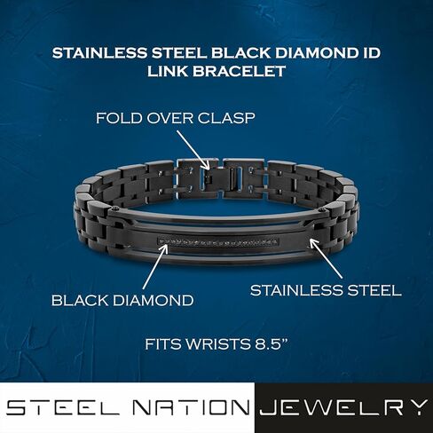 Men's Black Stainless Steel ID Link Bracelet – 8.5" in Saudi Arabia