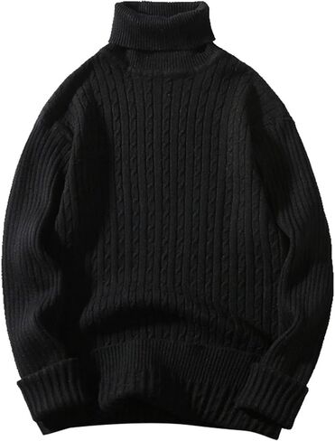 Mens Turtleneck Sweaters Ribbed Oversized Chunky Sweater Mock Neck Long Sleeve Knit Pullover Sweater Fall Outfit in Saudi Arabia