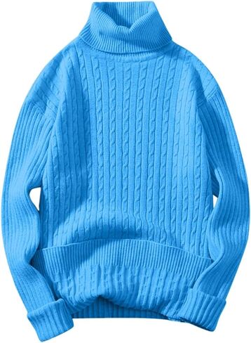 Mens Turtleneck Sweaters Ribbed Oversized Chunky Sweater Mock Neck Long Sleeve Knit Pullover Sweater Fall Outfit in Saudi Arabia