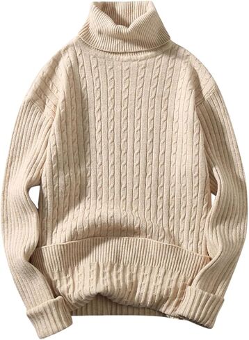 Mens Turtleneck Sweaters Ribbed Oversized Chunky Sweater Mock Neck Long Sleeve Knit Pullover Sweater Fall Outfit in Saudi Arabia