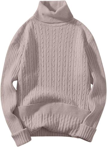 Mens Turtleneck Sweaters Ribbed Oversized Chunky Sweater Mock Neck Long Sleeve Knit Pullover Sweater Fall Outfit in Saudi Arabia