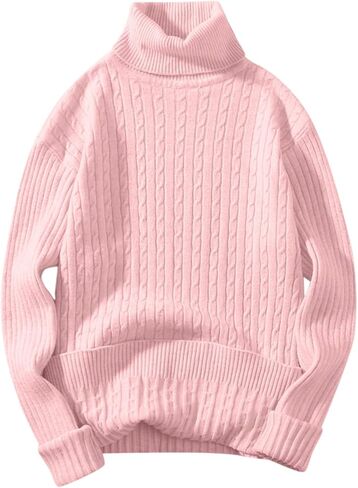 Mens Turtleneck Sweaters Ribbed Oversized Chunky Sweater Mock Neck Long Sleeve Knit Pullover Sweater Fall Outfit in Saudi Arabia