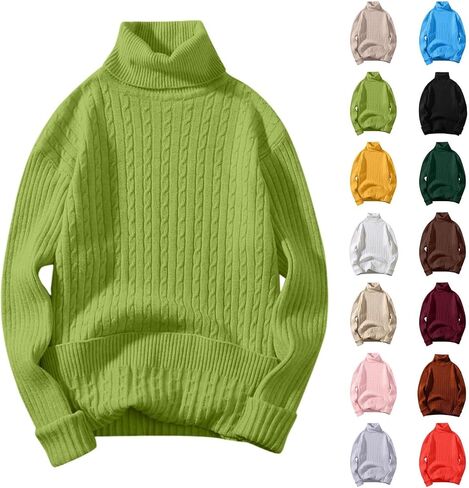 Mens Turtleneck Sweaters Ribbed Oversized Chunky Sweater Mock Neck Long Sleeve Knit Pullover Sweater Fall Outfit in Saudi Arabia