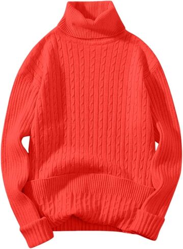 Mens Turtleneck Sweaters Ribbed Oversized Chunky Sweater Mock Neck Long Sleeve Knit Pullover Sweater Fall Outfit in Saudi Arabia