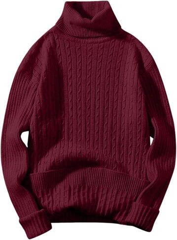 Mens Turtleneck Sweaters Ribbed Oversized Chunky Sweater Mock Neck Long Sleeve Knit Pullover Sweater Fall Outfit in Saudi Arabia