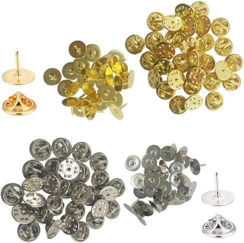 YuCool 120 Pairs Butterfly Clutch Pin Backs for Crafts - Nickel-Plated Brass Tie Tacks, Jewelry & Badge Making Kit (60 Silver + 60 Gold) | 8mm x 4mm Durable Metal Clasps in Kuwait