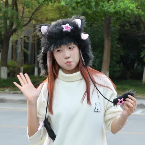 Y2K Goth Cat Ear Hat for Women Winter Cute Faux Fur Fox Cat Ear Hat Grunge Goth Accessories in Saudi Arabia