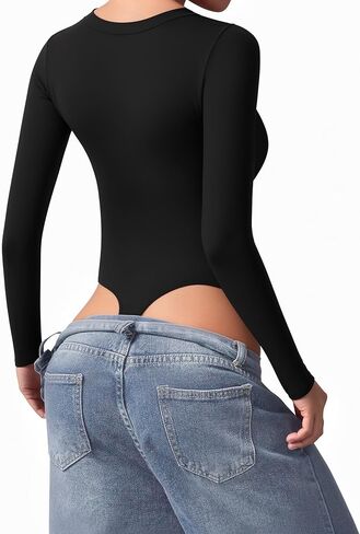 Womens Long Sleeve Body Suits V Neck Thong Bodysuit Shirts Sexy Fall Going Out Tops Y2K 2025 in Saudi Arabia