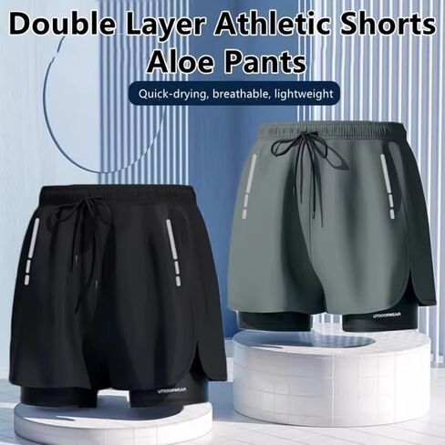 شورت رجالي من Aloe Pants رياضي من طبقتين سروال سباحة: سريع الجفاف، أنيق ومناسب بشكل مريح للشاطئ وحمام السباحة والربيع الساخن in Saudi Arabia