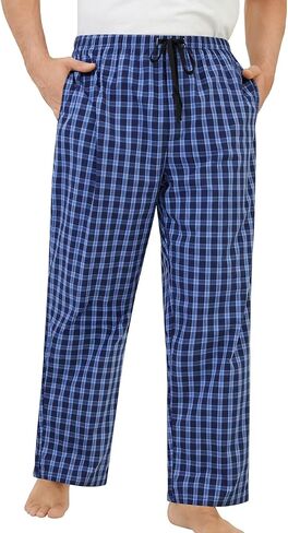SWOMOG Men Cotton Pajama Pants 100% Cotton Lightweight Soft Plaid Striped Pj Trouser Bottoms Casual Lounge Pants with Pocket in Kuwait