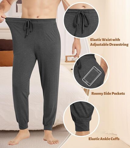 NACHILA Men's Pajamas Pants-Viscose Made from Bamboo, Soft Jogger Pants Comfy Sleep Pants Cool Pjs Bottoms with Pockets in Saudi Arabia