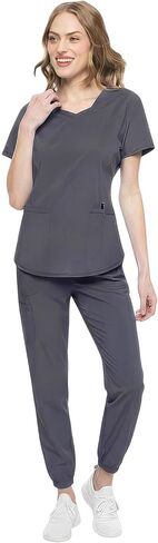 مجموعة Allheart Scrub للنساء مكونة من بلوزة برقبة على شكل حرف V وبنطال رياضي قابل للسحب - مجموعة مقشر مقاومة للتجاعيد معاصرة مع 5 جيوب in Kuwait