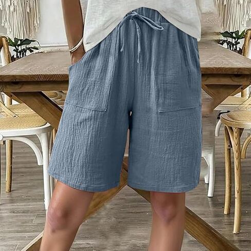 Aniywn Shorts Women Comfy Beach Fashion Shorts High Waisted Drawstring Pants Casual Summer Knee Length Short Pant Pockets in Saudi Arabia