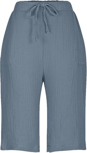 Aniywn Shorts Women Comfy Beach Fashion Shorts High Waisted Drawstring Pants Casual Summer Knee Length Short Pant Pockets in Saudi Arabia