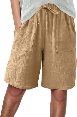 Aniywn Shorts Women Comfy Beach Fashion Shorts High Waisted Drawstring Pants Casual Summer Knee Length Short Pant Pockets in Saudi Arabia