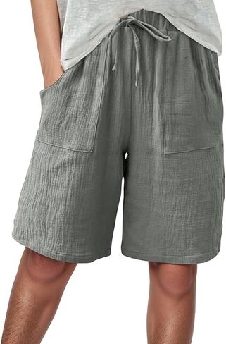 Aniywn Shorts Women Comfy Beach Fashion Shorts High Waisted Drawstring Pants Casual Summer Knee Length Short Pant Pockets in Saudi Arabia