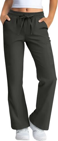 Women's Straight Leg Scrub Pants Stretchy Elastic Waist Nurse Pant with Drawstring and 6 Pockets Cargo Pants in Saudi Arabia