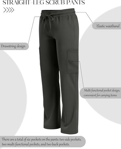Women's Straight Leg Scrub Pants Stretchy Elastic Waist Nurse Pant with Drawstring and 6 Pockets Cargo Pants in Saudi Arabia