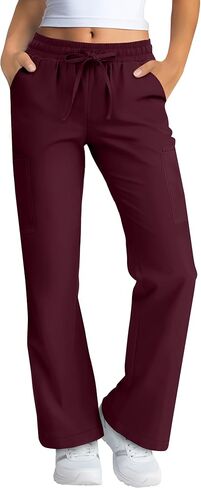 Women's Straight Leg Scrub Pants Stretchy Elastic Waist Nurse Pant with Drawstring and 6 Pockets Cargo Pants in Saudi Arabia