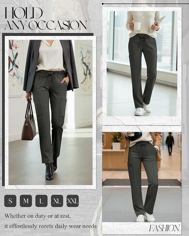 Women's Straight Leg Scrub Pants Stretchy Elastic Waist Nurse Pant with Drawstring and 6 Pockets Cargo Pants in Saudi Arabia