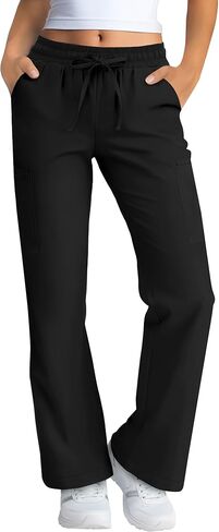 Women's Straight Leg Scrub Pants Stretchy Elastic Waist Nurse Pant with Drawstring and 6 Pockets Cargo Pants in Saudi Arabia