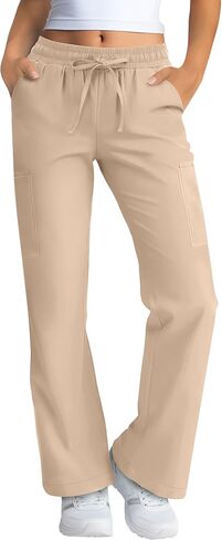 Women's Straight Leg Scrub Pants Stretchy Elastic Waist Nurse Pant with Drawstring and 6 Pockets Cargo Pants in Saudi Arabia